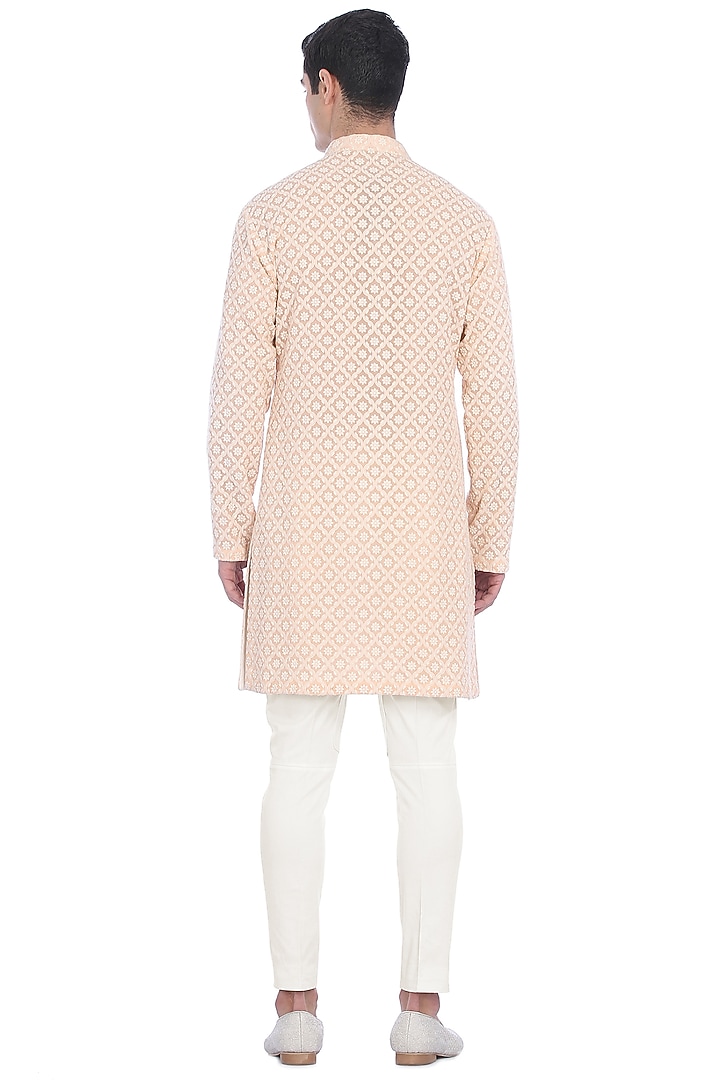 Beige & White Embroidered Wedding Sherwani Set by Rohit Gandhi & Rahul Khanna Men at Pernia's Pop Up Shop