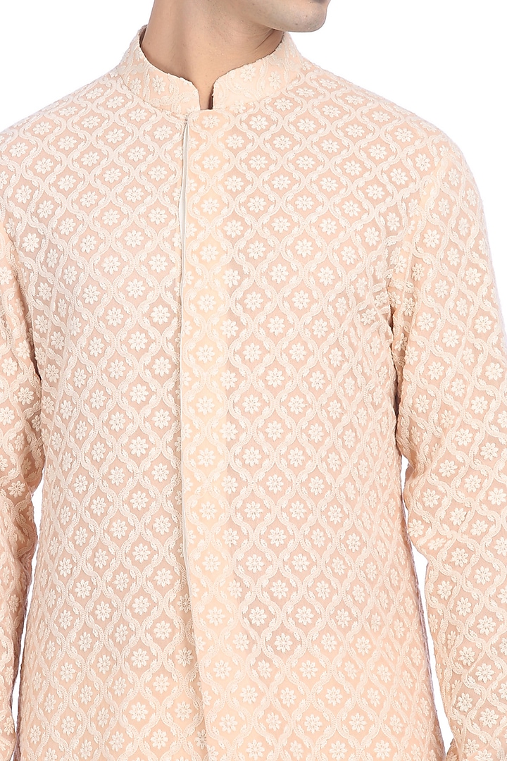 Beige & White Embroidered Wedding Sherwani Set by Rohit Gandhi & Rahul Khanna Men at Pernia's Pop Up Shop
