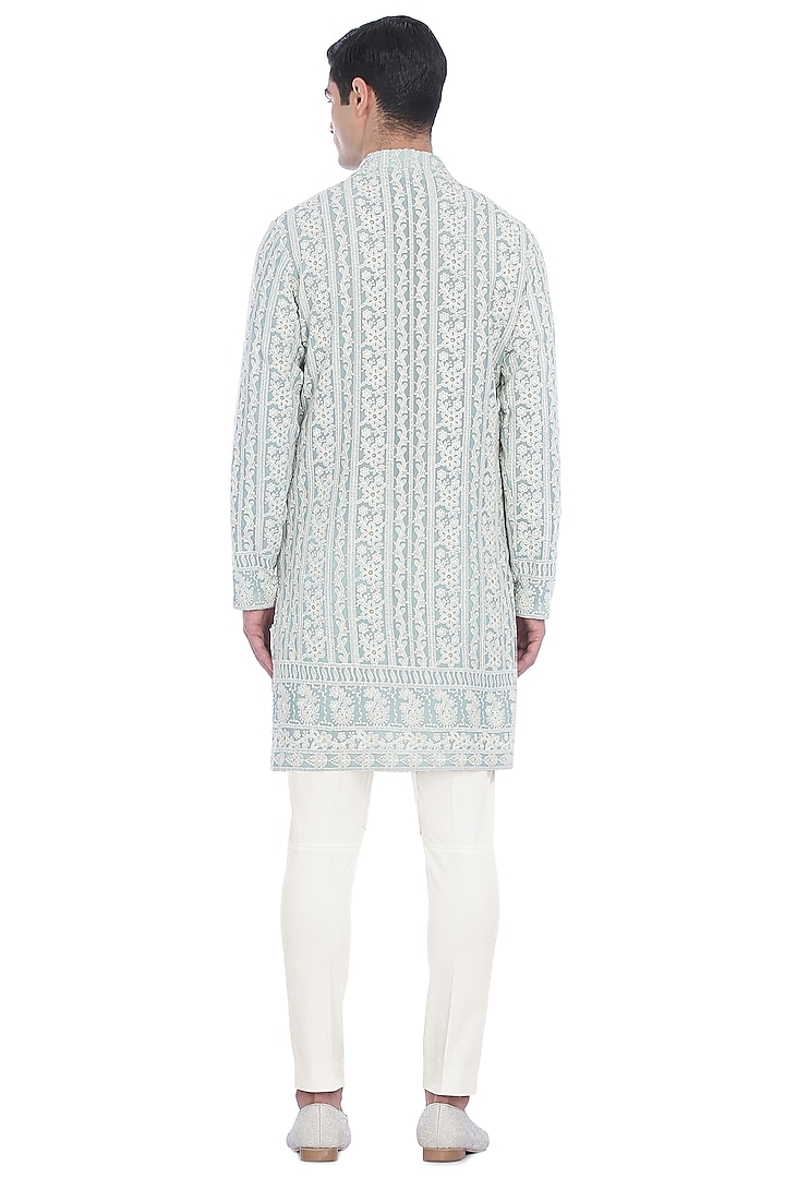 Light Blue Embroidered Wedding Sherwani Set by Rohit Gandhi & Rahul Khanna Men at Pernia's Pop Up Shop