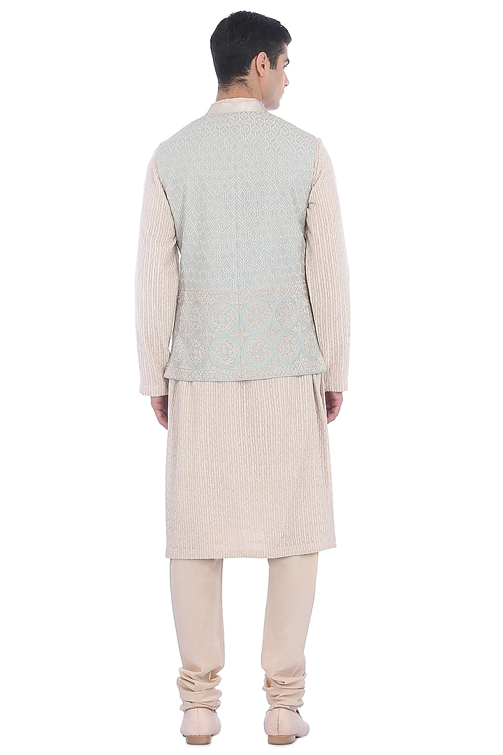 Blue & Beige Kurta Set With Waist Jacket by Rohit Gandhi & Rahul Khanna Men at Pernia's Pop Up Shop