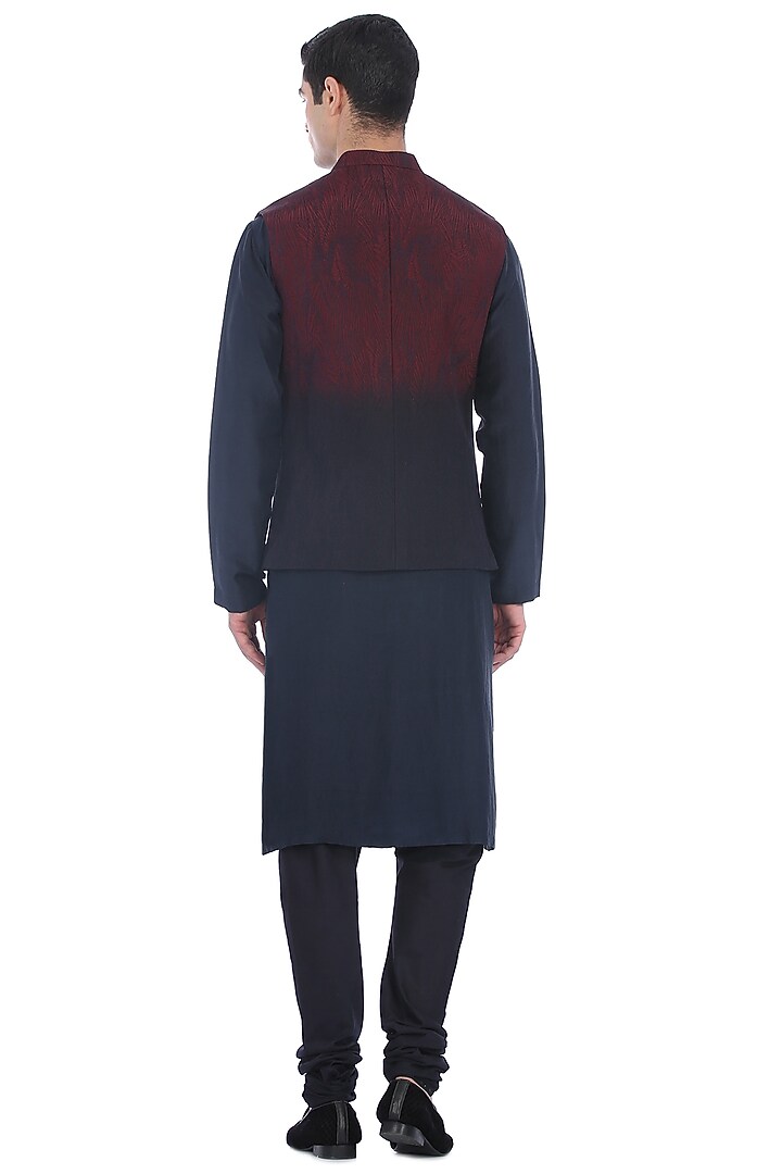 Wine Ombre Kurta Set With Waist Jacket by Rohit Gandhi & Rahul Khanna Men at Pernia's Pop Up Shop