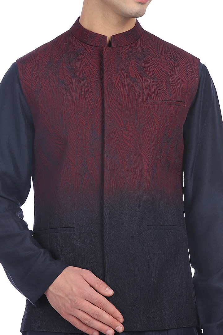 Wine Ombre Kurta Set With Waist Jacket by Rohit Gandhi & Rahul Khanna Men at Pernia's Pop Up Shop