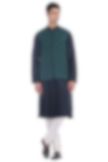 Emerald Green Kurta Set With Waist Jacket by Rohit Gandhi & Rahul Khanna Men