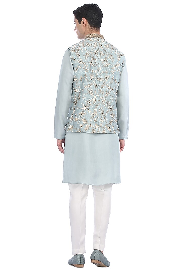 Light Blue Kurta Set With Waist Jacket by Rohit Gandhi & Rahul Khanna Men at Pernia's Pop Up Shop