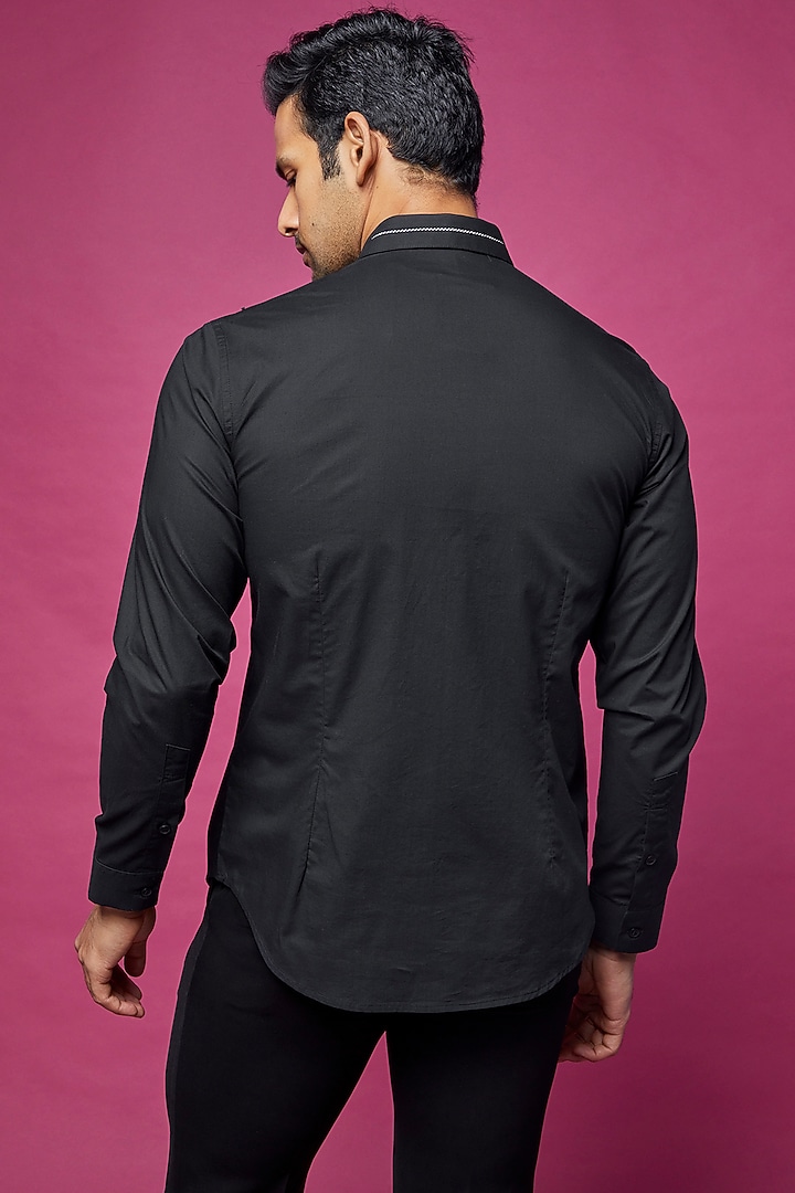 Blue Cotton Embroidered Wedding Shirt by Rohit Gandhi & Rahul Khanna Men at Pernia's Pop Up Shop
