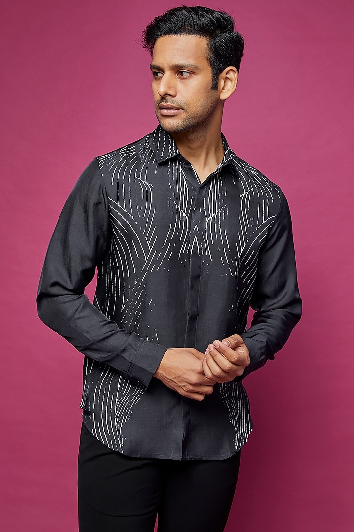 Blue Cotton Printed Shirt by Rohit Gandhi & Rahul Khanna Men