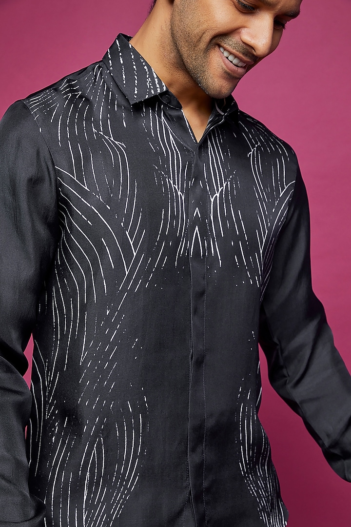 Blue Cotton Printed Wedding Shirt by Rohit Gandhi & Rahul Khanna Men at Pernia's Pop Up Shop