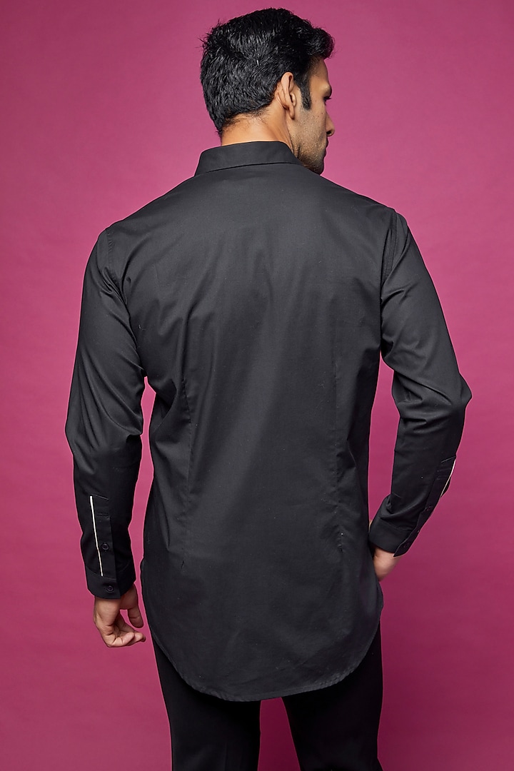 Black Cotton Embroidered Wedding Shirt by Rohit Gandhi & Rahul Khanna Men at Pernia's Pop Up Shop