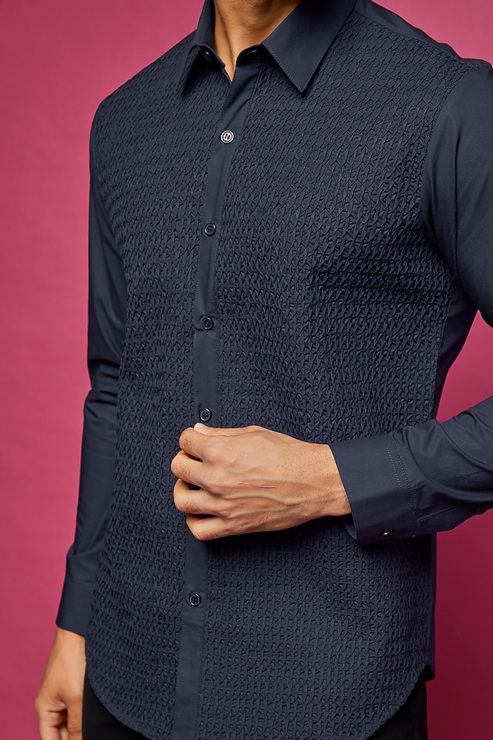 Blue Cotton Party Wear Shirt by Rohit Gandhi & Rahul Khanna Men at Pernia's Pop Up Shop