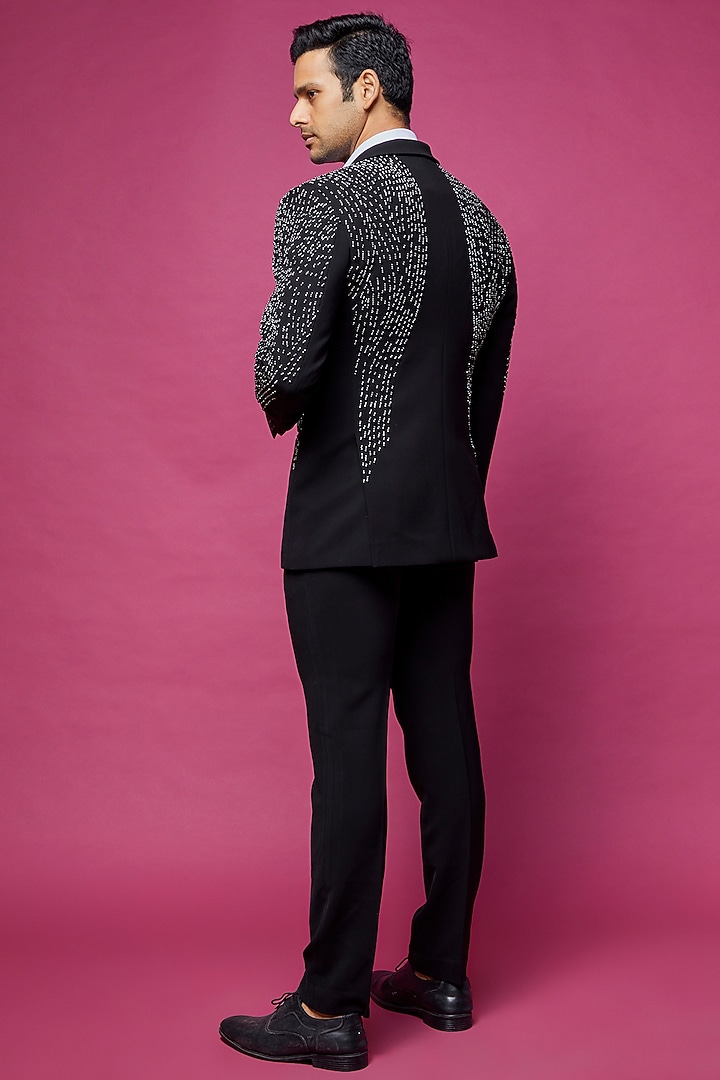 Black Polyester Tuxedo by Rohit Gandhi & Rahul Khanna Men at Pernia's Pop Up Shop