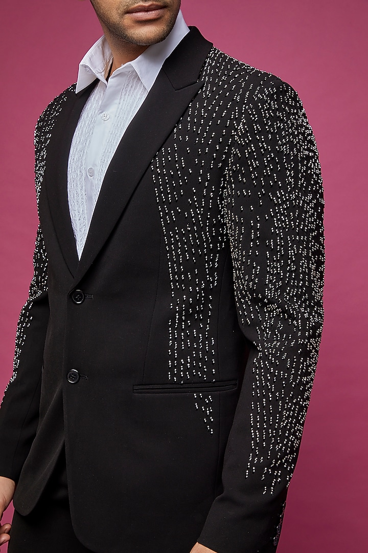 Black Polyester Tuxedo by Rohit Gandhi & Rahul Khanna Men at Pernia's Pop Up Shop