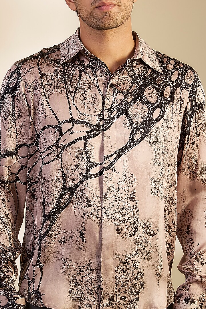 Mocha Silk Printed Wedding Shirt by Rohit Gandhi & Rahul Khanna Men at Pernia's Pop Up Shop