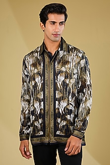 Black-Olive Silk Printed Wedding Shirt by Rohit Gandhi & Rahul Khanna ...