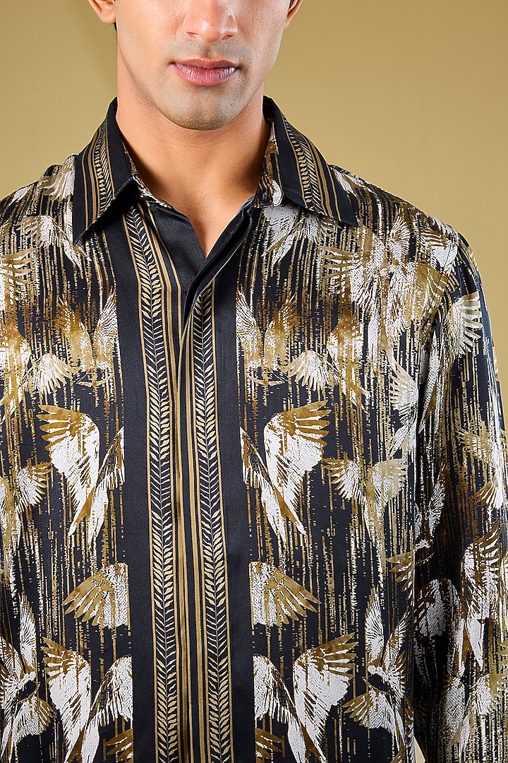 Black-Olive Silk Printed Wedding Shirt by Rohit Gandhi & Rahul Khanna Men at Pernia's Pop Up Shop