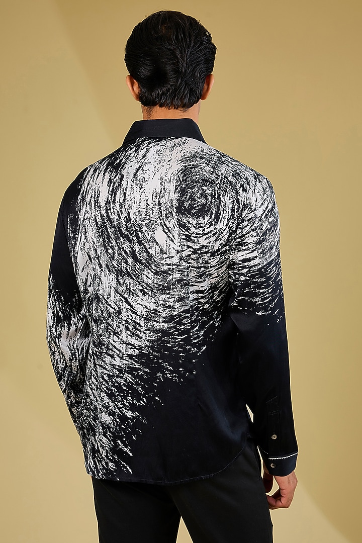 Black & White Silk Printed Wedding Shirt by Rohit Gandhi & Rahul Khanna Men at Pernia's Pop Up Shop