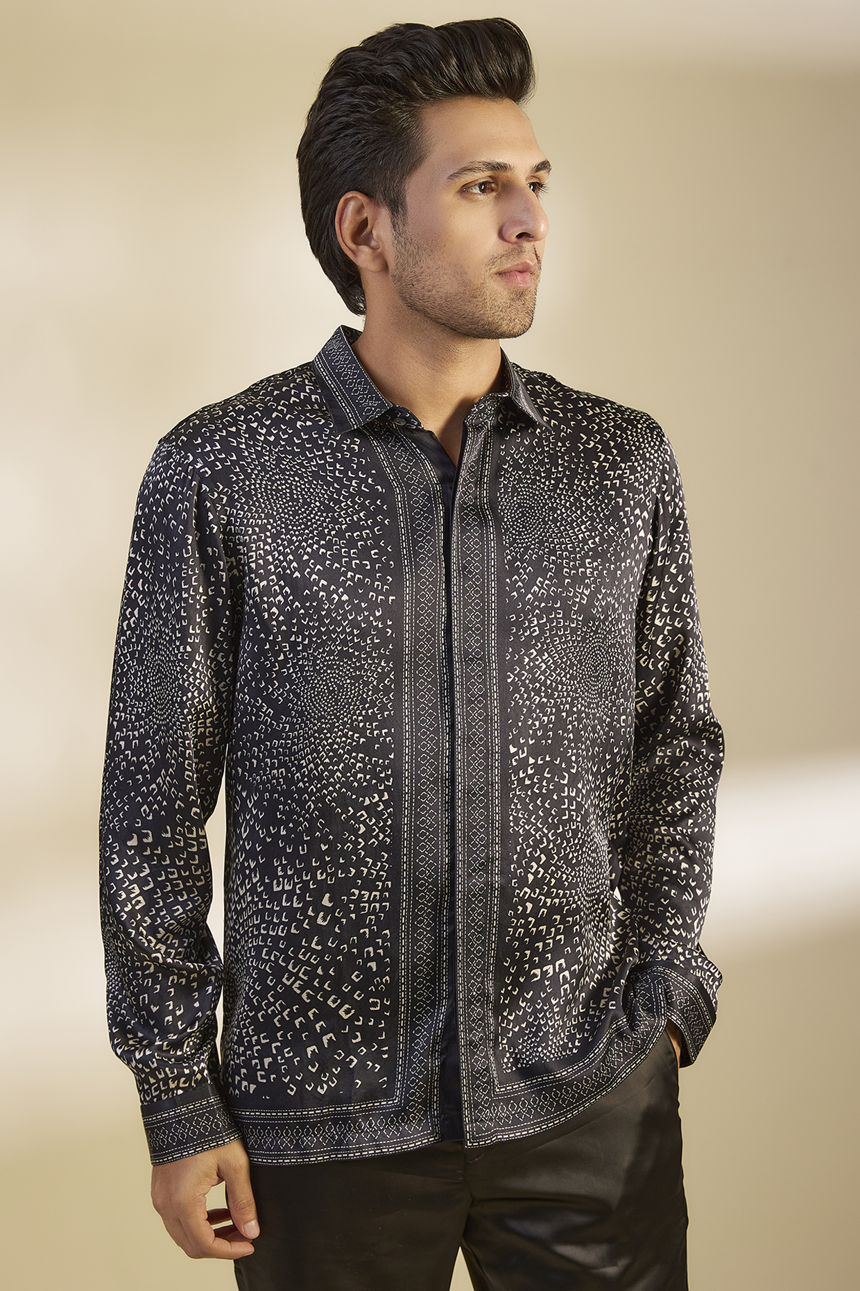 Black & White Viscose Printed Shirt by Rohit Gandhi & Rahul Khanna Men