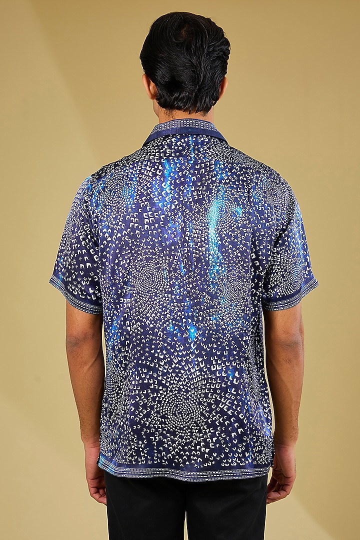 Blue Silk Printed Wedding Shirt by Rohit Gandhi & Rahul Khanna Men at Pernia's Pop Up Shop