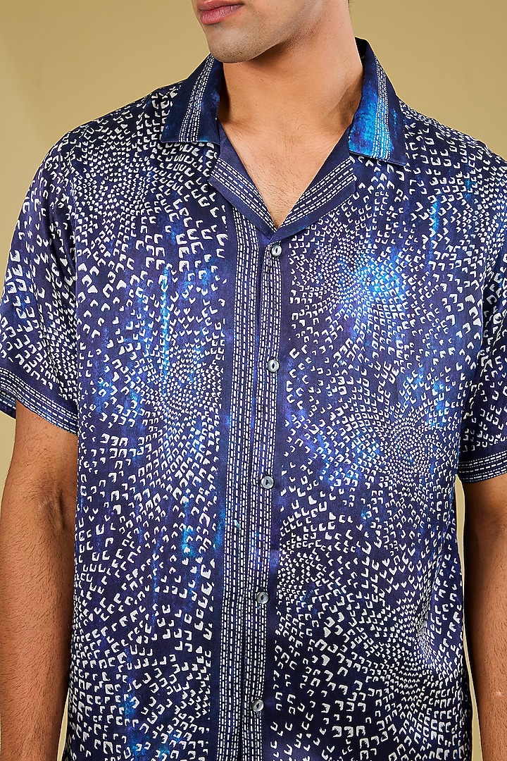 Blue Silk Printed Wedding Shirt by Rohit Gandhi & Rahul Khanna Men at Pernia's Pop Up Shop