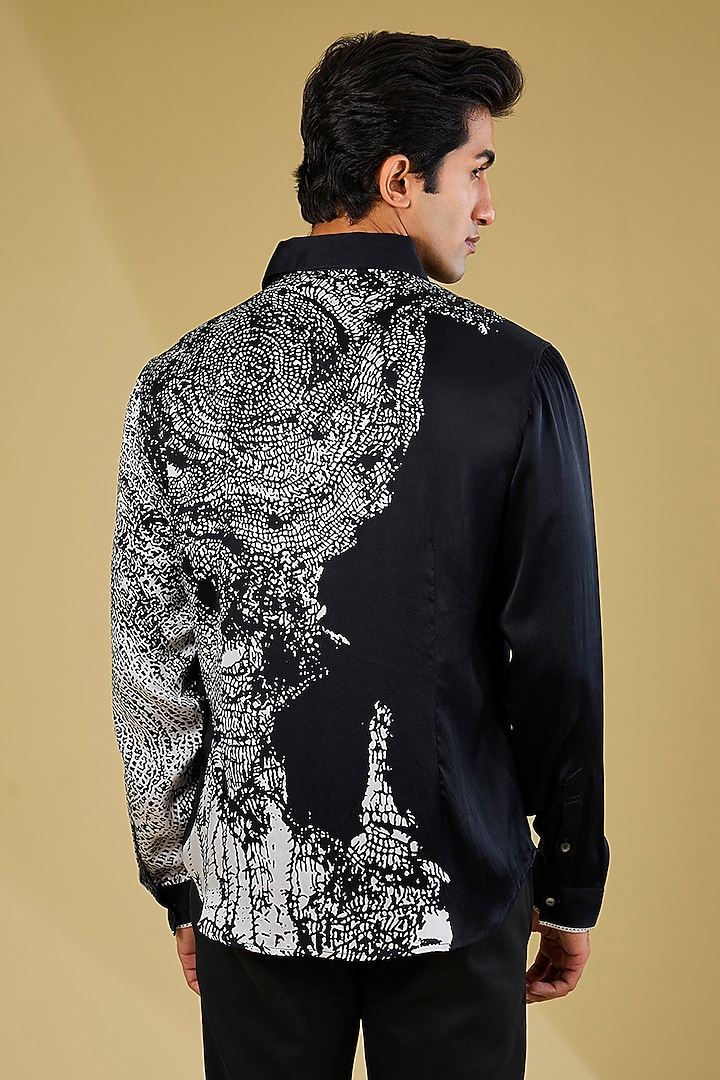 Black & White Silk Printed Wedding Shirt by Rohit Gandhi & Rahul Khanna Men at Pernia's Pop Up Shop