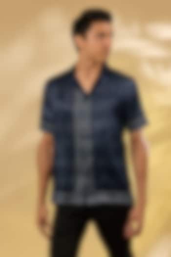 Blue Silk Printed  sagar Wedding Shirt by Rohit Gandhi & Rahul Khanna Men at Pernia's Pop Up Shop
