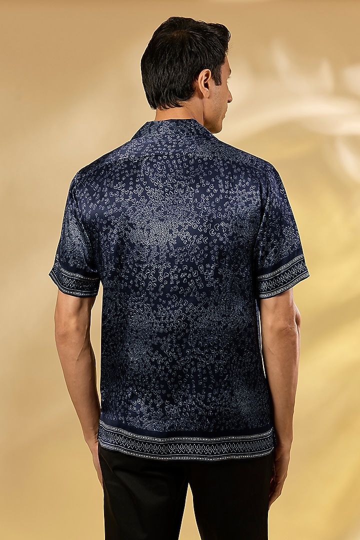 Blue Silk Printed Wedding Shirt by Rohit Gandhi & Rahul Khanna Men at Pernia's Pop Up Shop