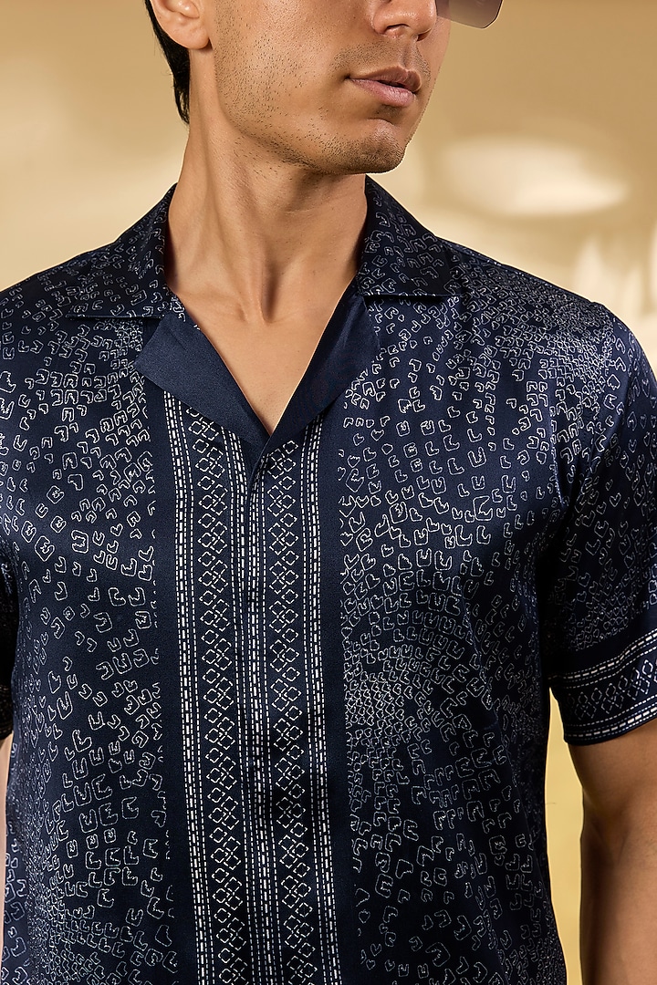 Blue Silk Printed Wedding Shirt by Rohit Gandhi & Rahul Khanna Men at Pernia's Pop Up Shop