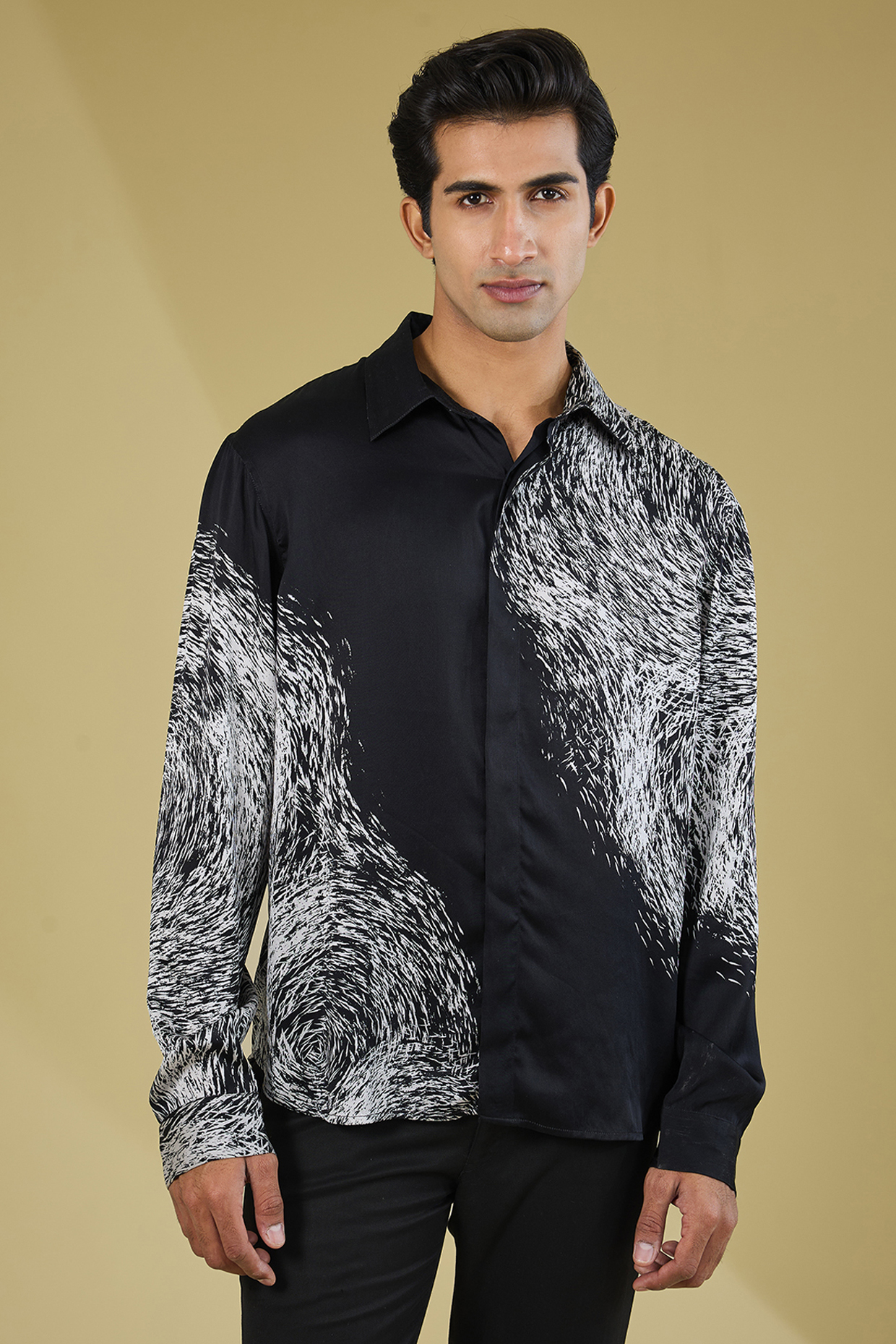 Black & White Silk Printed Shirt by Rohit Gandhi & Rahul Khanna Men