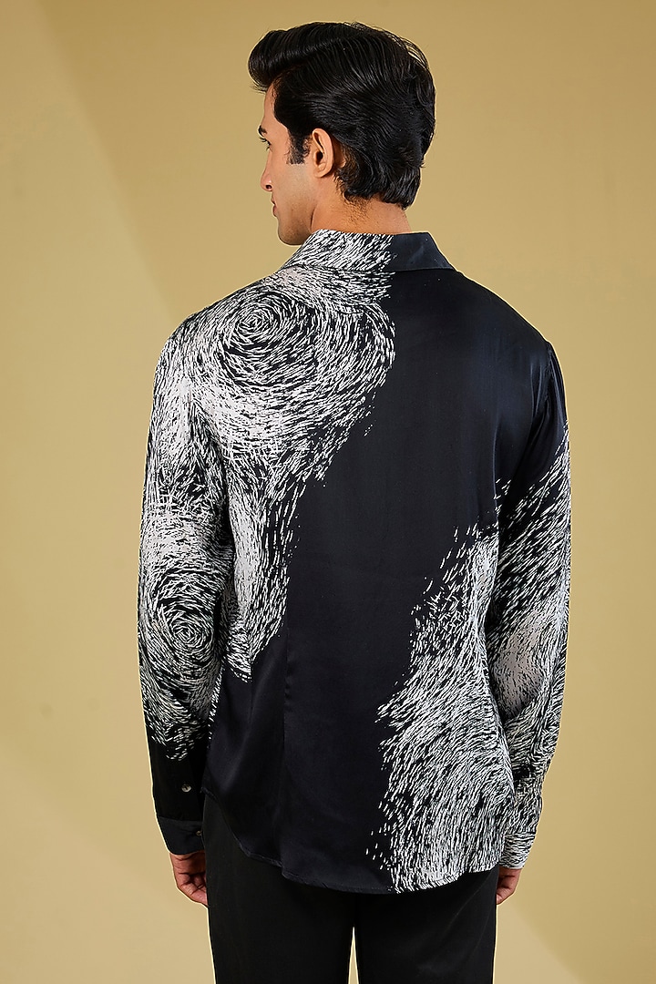 Black & White Silk Printed Wedding Shirt by Rohit Gandhi & Rahul Khanna Men at Pernia's Pop Up Shop