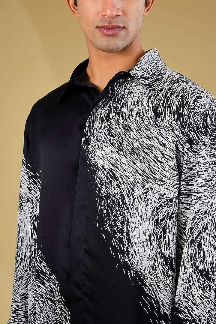 Black & White Silk Printed Wedding Shirt by Rohit Gandhi & Rahul Khanna Men at Pernia's Pop Up Shop