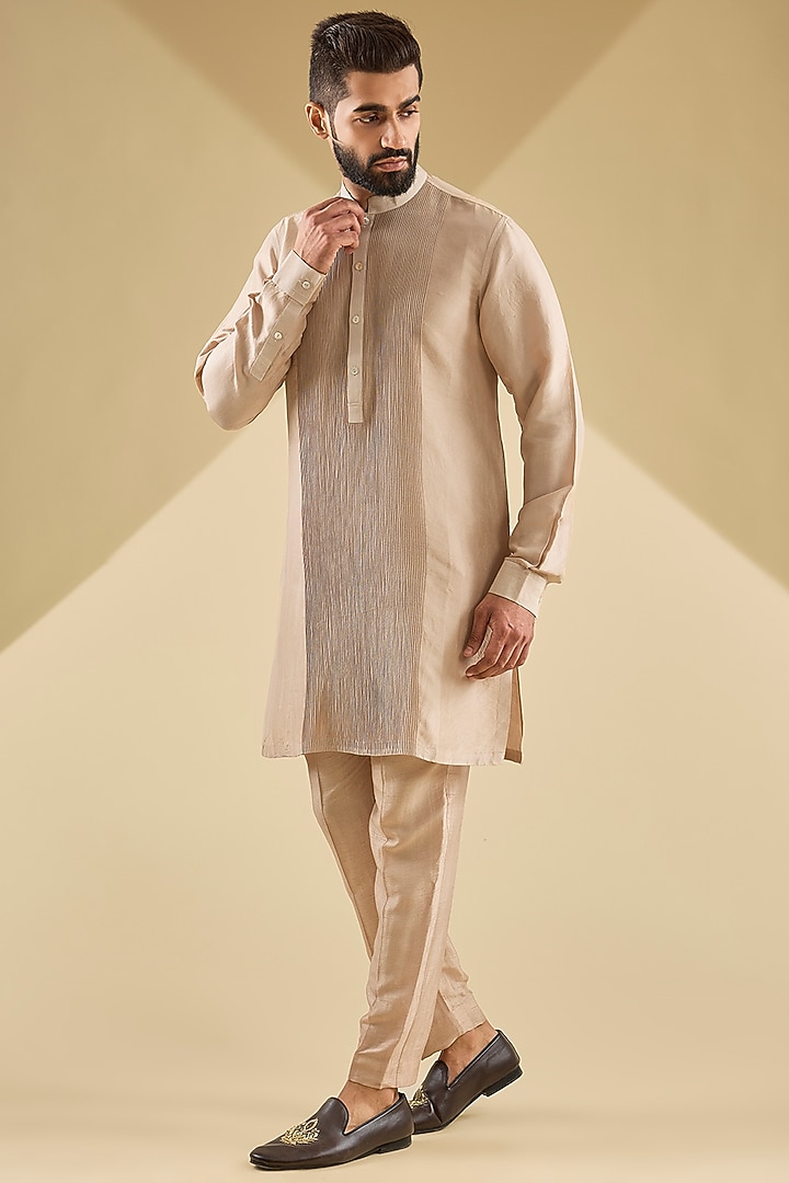 Ecru Dupion Silk Embroidered Nehru Jacket Set by Rohit Gandhi & Rahul Khanna Men at Pernia's Pop Up Shop