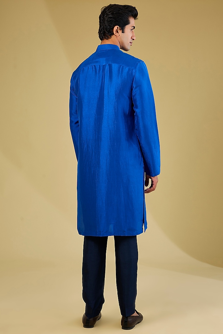 Breezy Black & Blue Dupion Silk Embroidered Ombre-Dyed Nehru Jacket Set by Rohit Gandhi & Rahul Khanna Men at Pernia's Pop Up Shop