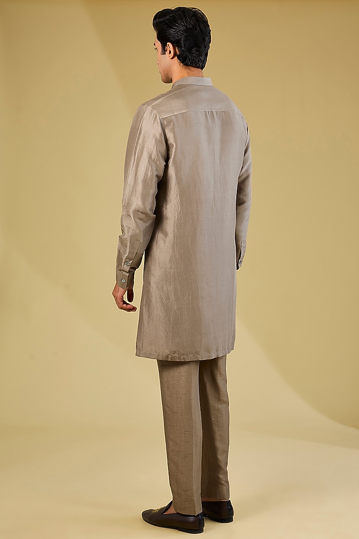 Mocha-Colored Dupion Silk Embroidered Nehru Jacket Set by Rohit Gandhi & Rahul Khanna Men at Pernia's Pop Up Shop