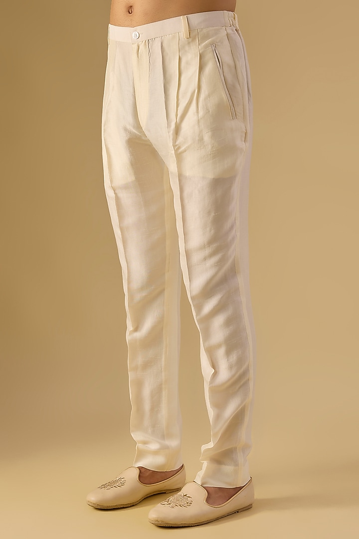 Periwinkle White Silk Embroidered Nehru Jacket Set by Rohit Gandhi & Rahul Khanna Men at Pernia's Pop Up Shop