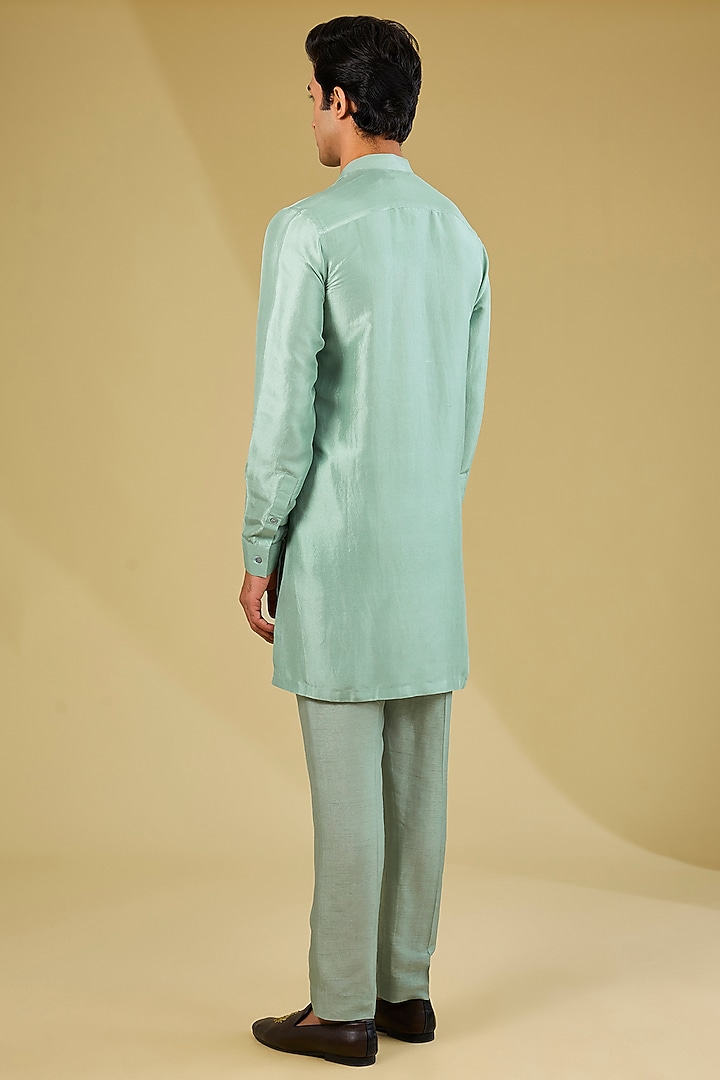 Lily Green Dupion Silk Embroidered Nehru Jacket Set by Rohit Gandhi & Rahul Khanna Men at Pernia's Pop Up Shop