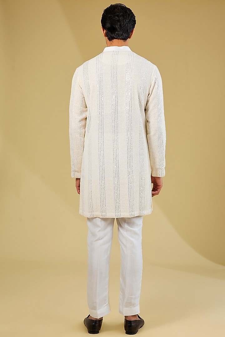 Ivory Cotton Embroidered Kurta Set by Rohit Gandhi & Rahul Khanna Men at Pernia's Pop Up Shop