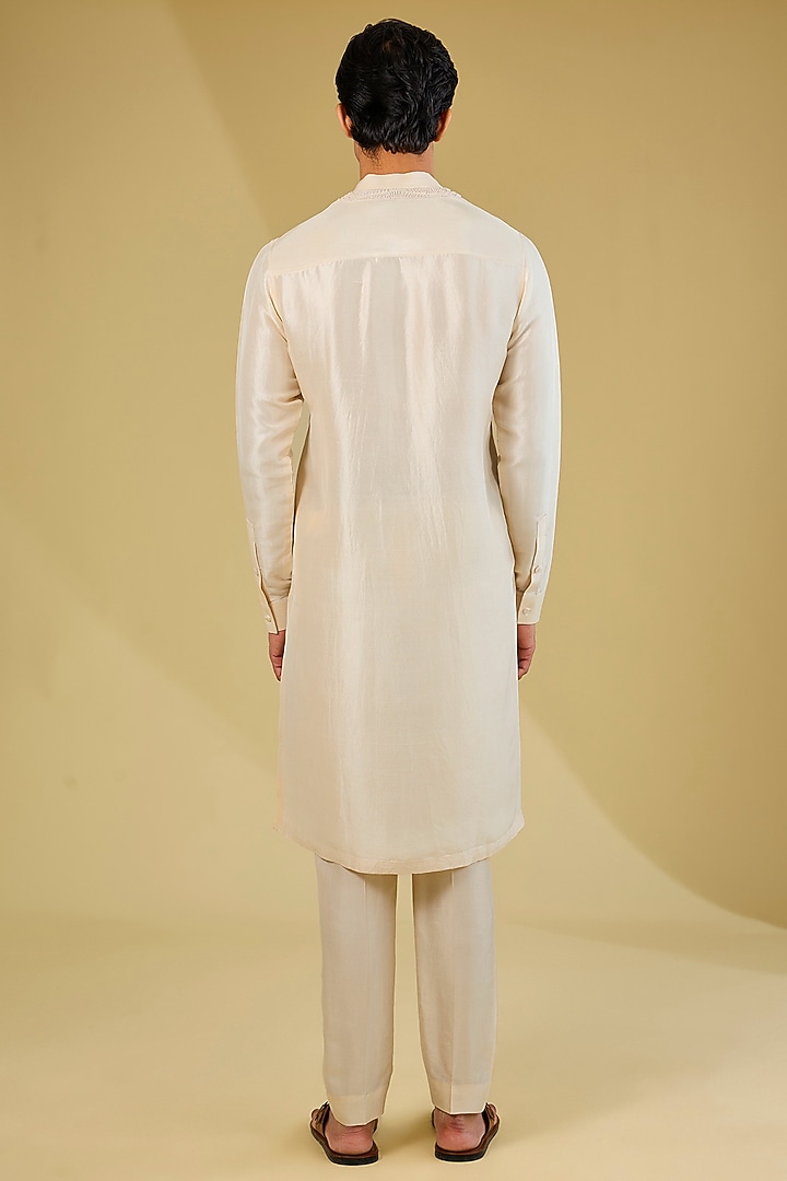 Almond Gold Dupion Silk Embroidered Kurta Set by Rohit Gandhi & Rahul Khanna Men at Pernia's Pop Up Shop