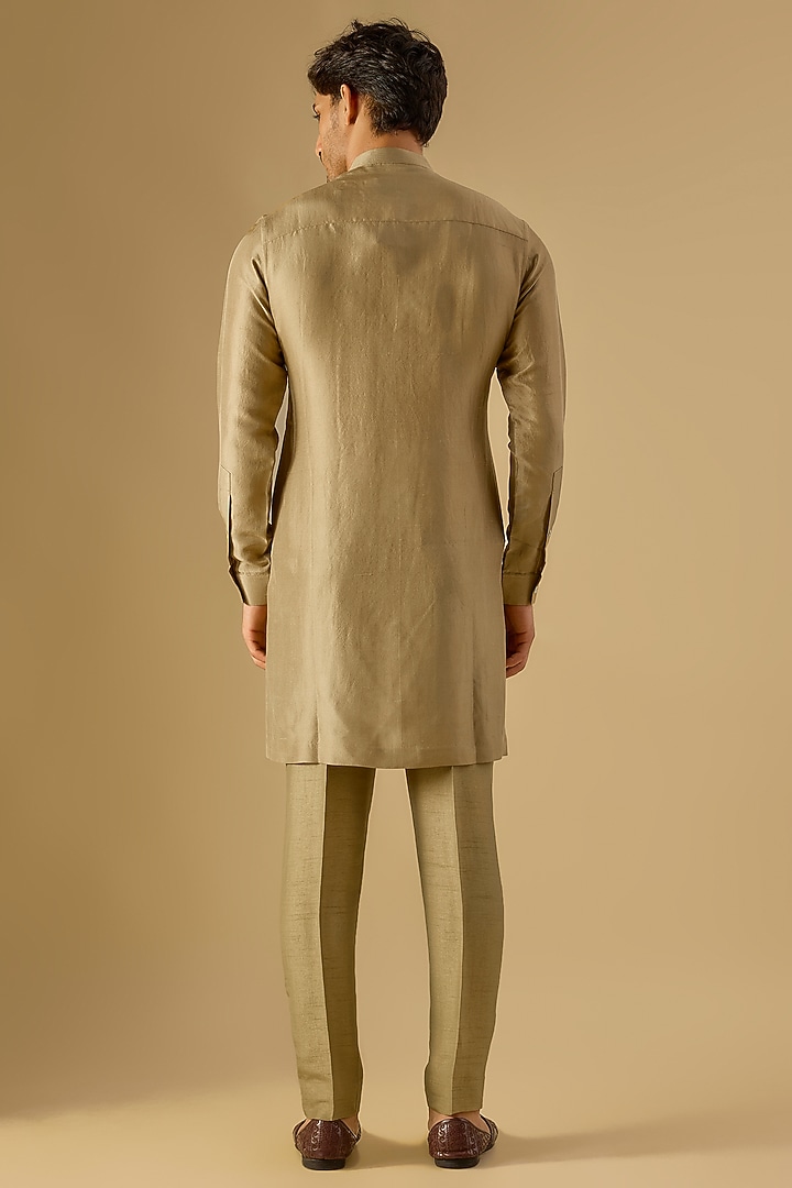 Leaf Green Cotton Silk Thread Embroidered Kurta Set by Rohit Gandhi & Rahul Khanna Men at Pernia's Pop Up Shop