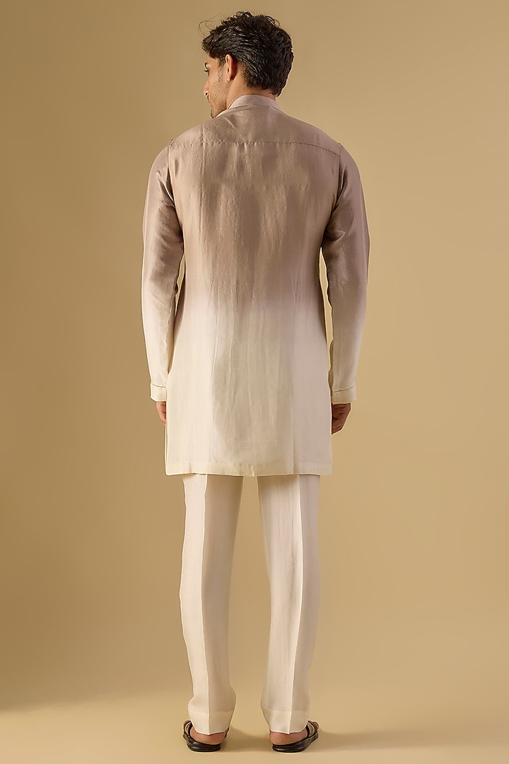 Granite Shell-White Cotton Silk Thread Embroidered Kurta Set by Rohit Gandhi & Rahul Khanna Men at Pernia's Pop Up Shop