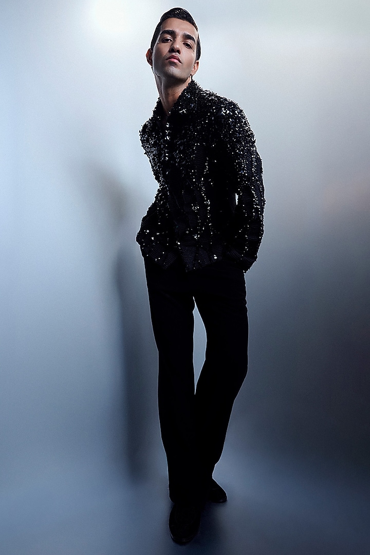 Black Tulle Tuxedo Set by Rohit Gandhi & Rahul Khanna Men at Pernia's Pop Up Shop