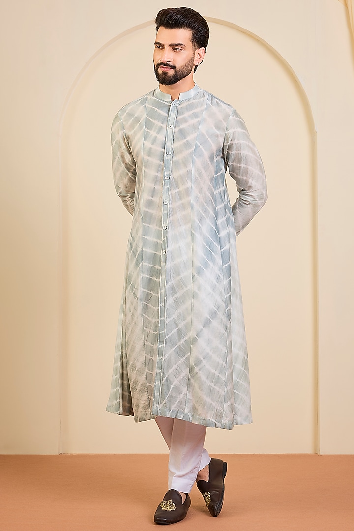 Marine Green Gazetted Cotton Kurta Set by Rohit Gandhi & Rahul Khanna Men at Pernia's Pop Up Shop