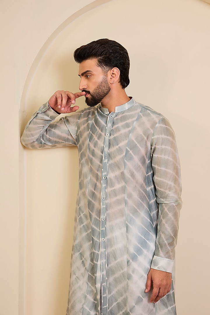 Marine Green Gazetted Cotton Kurta Set by Rohit Gandhi & Rahul Khanna Men at Pernia's Pop Up Shop