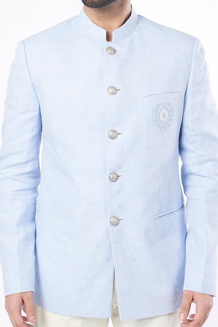 Ice Blue Wedding Bandhgala Jacket by Rohit Gandhi & Rahul Khanna Men at Pernia's Pop Up Shop