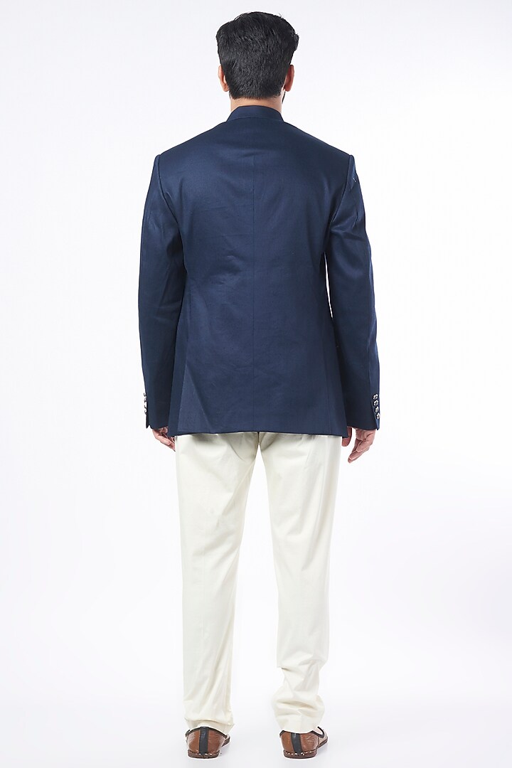 Navy Blue Wedding Bandhgala Jacket by Rohit Gandhi & Rahul Khanna Men at Pernia's Pop Up Shop