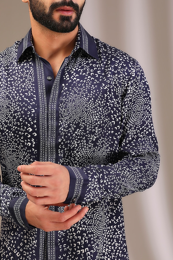 Blue Viscose Supernova Wedding Shirt by Rohit Gandhi & Rahul Khanna Men at Pernia's Pop Up Shop