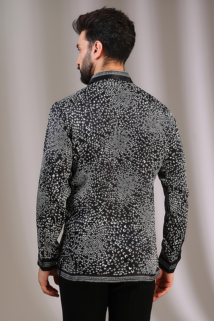 Black Viscose Digital Printed Wedding Shirt by Rohit Gandhi & Rahul Khanna Men at Pernia's Pop Up Shop