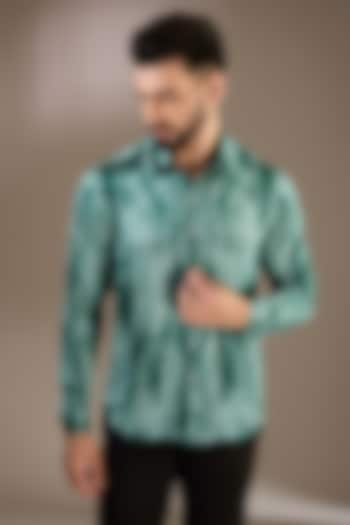 Green Silk Printed Shirt by Rohit Gandhi & Rahul Khanna Men