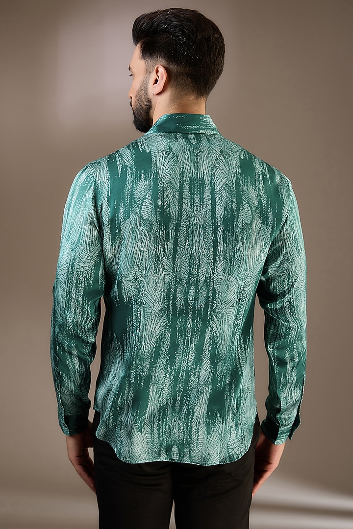 Green Silk Printed Wedding Shirt by Rohit Gandhi & Rahul Khanna Men at Pernia's Pop Up Shop