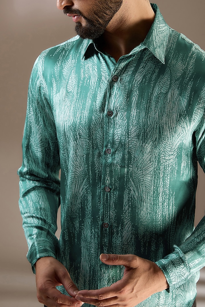 Green Silk Printed Wedding Shirt by Rohit Gandhi & Rahul Khanna Men at Pernia's Pop Up Shop