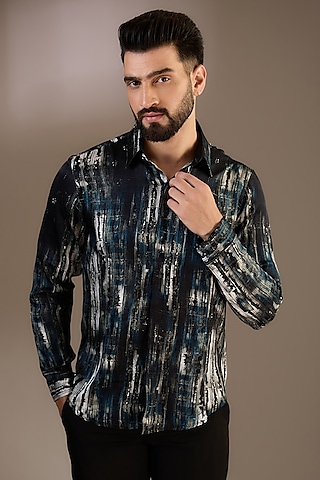 Olive Green Crepe Printed Shirt by Rohit Gandhi & Rahul Khanna Men at ...