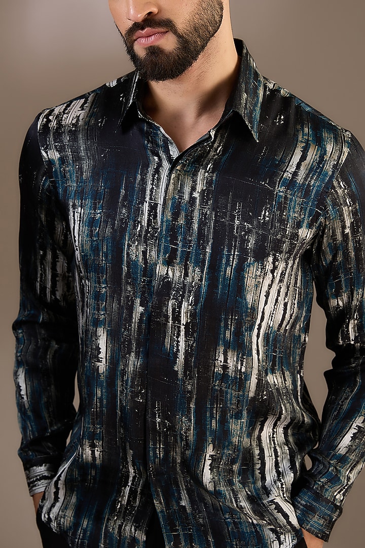 Olive Green Crepe Printed Wedding Shirt by Rohit Gandhi & Rahul Khanna Men at Pernia's Pop Up Shop